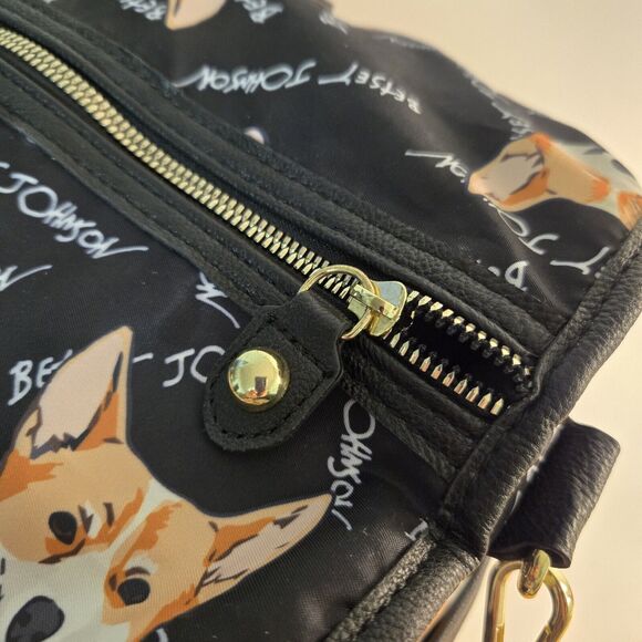Betsy Johnson Black Weekender Duffle Corgi Print Bag w Adjustable Shoulder Strap - Picture 7 of 11